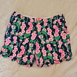 Lilly Pulitzer Navy Floral Scallop-Hem High Waist Shorts